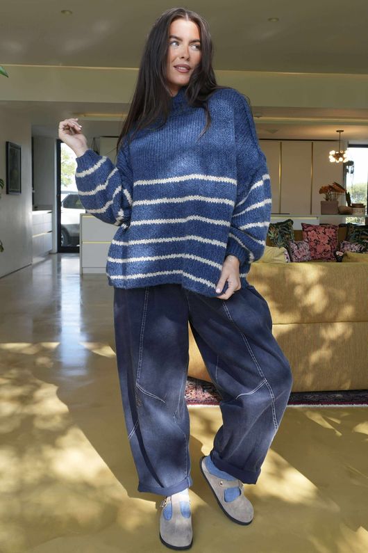 Big Softie Stripe Funnel Grunge Knit Denim /7=